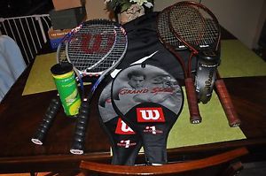 NIKE TENNIS 6PK RACKET BAG  Black With 4 wilson rackets used once 2 packs balls