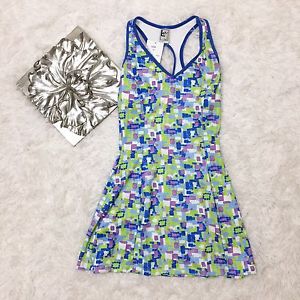 Lej Womens Tennis Dress Size XS Blue Geometric Print Fitted Waist Fit Flare NWT
