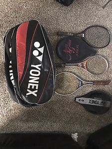 Pre Owned Tennis Lot! 3 Racquets And 9 Piece Bag