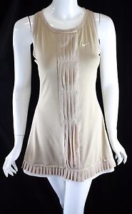 Nike Fit Dry Tennis Dress S 4-6 Nude Tan Chiffon Pleats Built in Bra Mesh Panel
