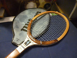 Vintage Wilson Chris Evert Autograph 4-1/4" Wood/Leather Tennis Racket & Cover