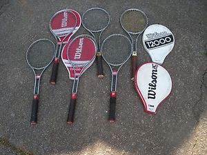 Six Vintage Wilson T-3000 and T-2000 Steel Tennis Rackets  1970s