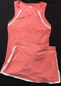 Nike Tennis Outfit 2 pc Womens Skirt Skort Tank Top FIT DRY Golf Coral XL 16-18