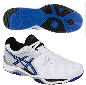 Mens Asics Gel Resolution 6 Tennis shoes White/Black/Blue Sz 11