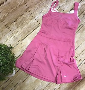 Women's Nike Dri Fit Two Piece Tennis Dress Skort Skirt Tank Top Pink White S/XS