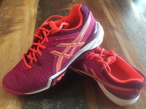 Women's Asics Gel Resolution~ Size 7.5~Excellent Pre-own~Berry/Flash Coral/Plum