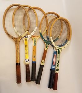 Vintage Set of 6 Wooden Tennis Rackets - GREAT FOR USE or DECORATING