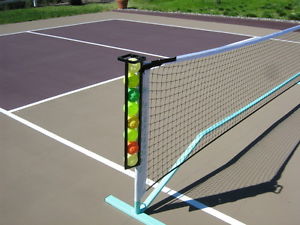 pickleball ball holder custom built all steel mounts on new USAPA oval net post