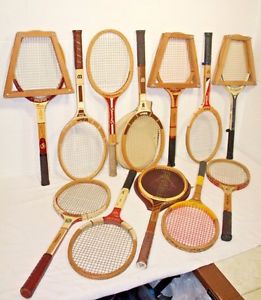 Lot of 12 Vintage Wood Tennis Rackets Raquets Wilson Spalding Slazenger + more!