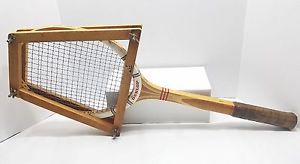 Vintage Dunlap Maxply Fort Wooden Medium 4 5/8 Tennis Racquet w/ Press Clamp