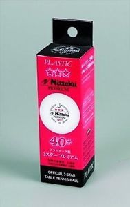 Nittaku Premium 40 + CELLULE FREE Pack De 3 blanc Plastique 3 étoiles Balles