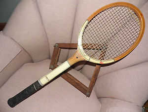 Vintage SPORTCRAFT Black Dot Wooden Tennis Racquet Made in Japan Unused w/ press