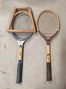 lot vtg wood wooden TENNIS RACQUET MacGregor blue supreme Lloyd Budge Ultra fibe