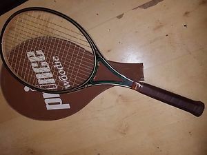 1980's Prince Woodie Graphite Brown Wooden Tennis Racket and Cover 4 1/2