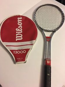 VINTAGE WILSON T3000 STEEL CHROME With Original TENNIS RACKET COVER 4 5/8