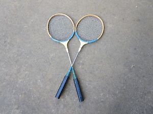 Lot of 2 Vintage Badminton Racket CHALLENGER  Wooden Chrome Steel Shaft