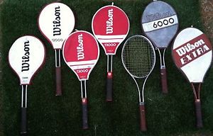 7 Vintage Wilson T-2000, T-3000, TX6000, Steel Tennis Rackets 1970s & WilsonEXTR