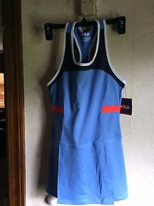 NWT FILA Sport Tru-Dry Girls Mesh Racerback tennis dress blue/neon MED (10-12)