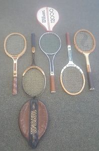 LOT of 5 Vintage Wood Tennis Racquets 4 Wilsons 1 Spalding pancho capri COLLECT!