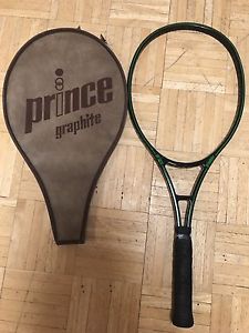 Prince Graphite Tennis Racquet Vtg W/ Cover 4 1/2 OS Black Green 1983