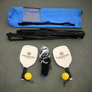 Complete Portable Pickleball Starter Net System - Includes 2 Wooden Paddles, 2 C