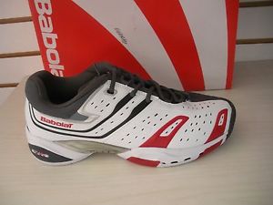 BABOLAT MENS TEAM ALL COURT 4 TENNIS SHOES -SNEAKERS- 30S900- WHITE/GREY-7.5, 10