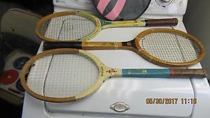 3 Vintage Wooden Tennis Racquets Rod Laver,Wimbledon,Wilson Don Bridge,Sport