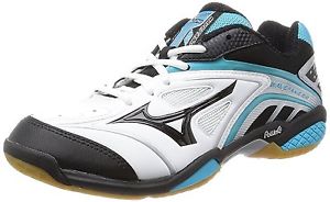 Mizuno Badminton Wave Fang SS Wide 71GA 1513 09 White × Black × Light Blue