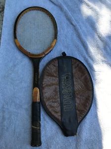 Vintage Wilson Advantage Tennis Racquet Strata Bow Wood With Leather Cover MINT