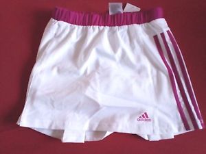 adidas Niñas Chica Tenis FALDA blanco fucsia Tiras Falda NUEVO 152-164