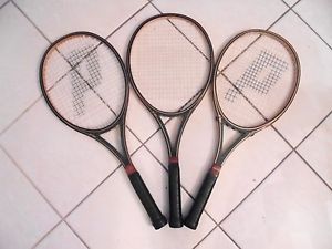3 VINTAGE PRINCE WOODIE GRAPHITE/WOOD TENNIS RACQUETS  4 1/2" w/ NEW PERF. GRIPS