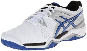 ASICS Mens Gel-Resolution 6 Clay Court Tennis Shoe,White/Blue/Silver,6 M US