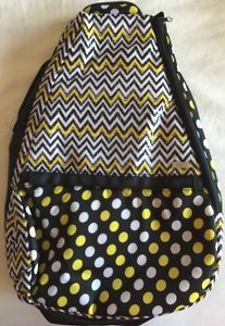 Glove It Womens Chevron Polka Dot Tennis Backpack Black Yellow White NEW