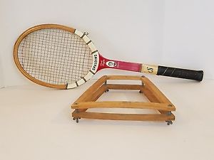 VINTAGE TENNIS RACKET PANCHO GONZALES  SPALDING AMC WOOD PRESS LEATHER