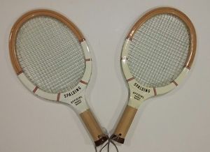 NOS VINTAGE MATCHING PAIR OF SPALDING OFFICIAL WOODEN PADDLE RACKET