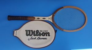 Vintage Wilson Wood Jack Kramer Pro Staff 4 5/8" Grip Tennis Racquet & Cover USA
