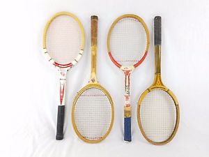 Vtg Lot of 4 Wooden Wood Tennis Racquets Wilson Jack Kramer, Slazenger, Cortland