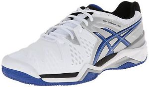 ASICS Mens Gel-Resolution 6 Clay Court Tennis Shoe White/Blue/Silver image 1