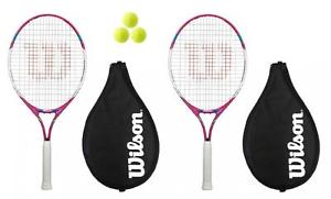 2 x Wilson Juice Rosa 25 Raquetas De Tenis Junior + Fundas + 3 Bolas