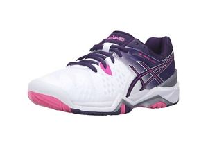 ASICS Women's GELResolution 6 Tennis Shoe size 9 White/Parachute purple/Hot pink
