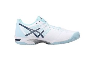 ASICS Women GELSolution Speed 3 Tennis Shoe size 9 White/blue steel/crystel blue