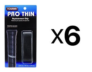 Tourna Tennis Racquet Replacement Grip Pro Thin Grip 1.25mm Black (6-Pack)