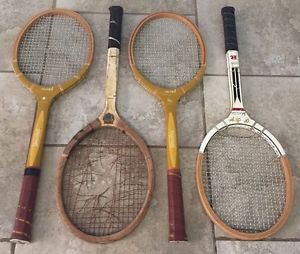 Vintage Lot of 4 Wood Wooden Tennis Racquets Rackets Spalding & Rawling