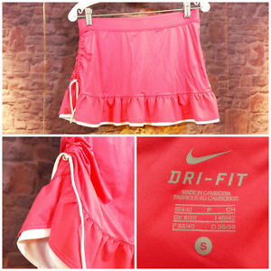 Nike Dri-Fit Tennis Skort Small Pink White Layered Ruffle Gathered on Side