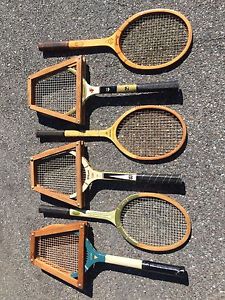 VTG lot 6 wooden tennis racquets Spalding Wilson wood Autograph racket wall art