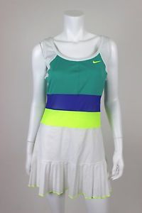 Nike Tennis Dress Neon White Mesh Sleeveless Pleated Size Large Green Yellow