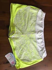 Lucky In Love Neon Yellow Lace Shorts Running Yoga Tennis NWT Sz Medium $68 SALE