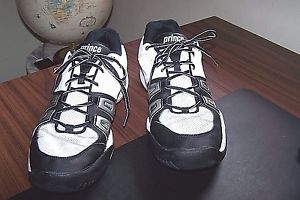 Prince Mens T14, White /Blk. Leather Tennis Shoes, 13 Med. (EU-47) - Excellent !