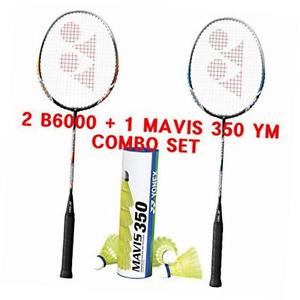 basic 6000 mavis 350 yellow medium shuttlecock badminton combo set