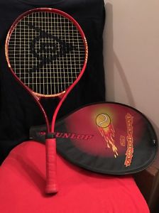 Dunlop Fireball Tennis Racquet Sport Size 25" Length 4" Grip Red Yellow Cover